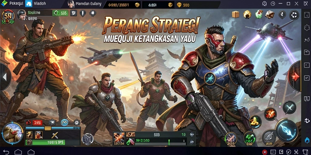 Tampilan tangkapan layar menunjukkan aksi pertarungan strategis dalam 55RP.