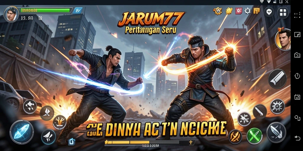 Screenshot JARUM77 menunjukkan pertempuran Action yang mendebarkan.