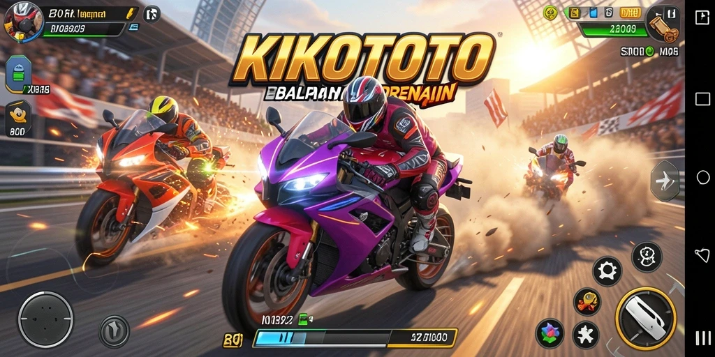 Gameplay seru KIKOTOTO dengan aksi balapan motor yang intens.