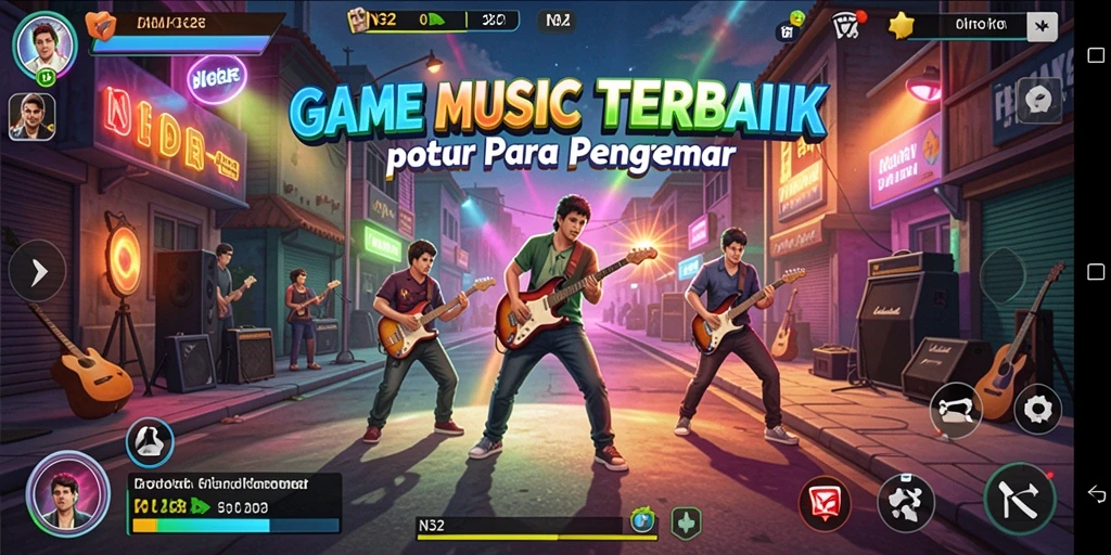 Tangkapan layar gameplay N32 yang seru dengan musik interaktif.