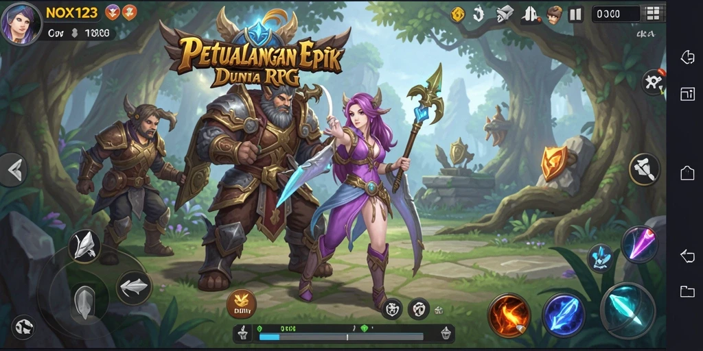Screenshot NOX123 menampilkan aksi seru dalam pertempuran RPG.