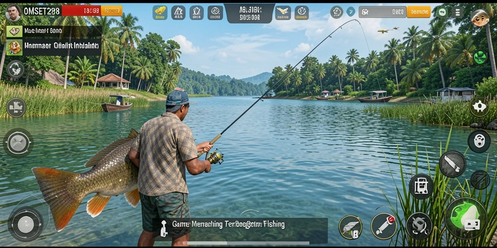 Screenshot dari gameplay memancing yang menegangkan di OMSET288.