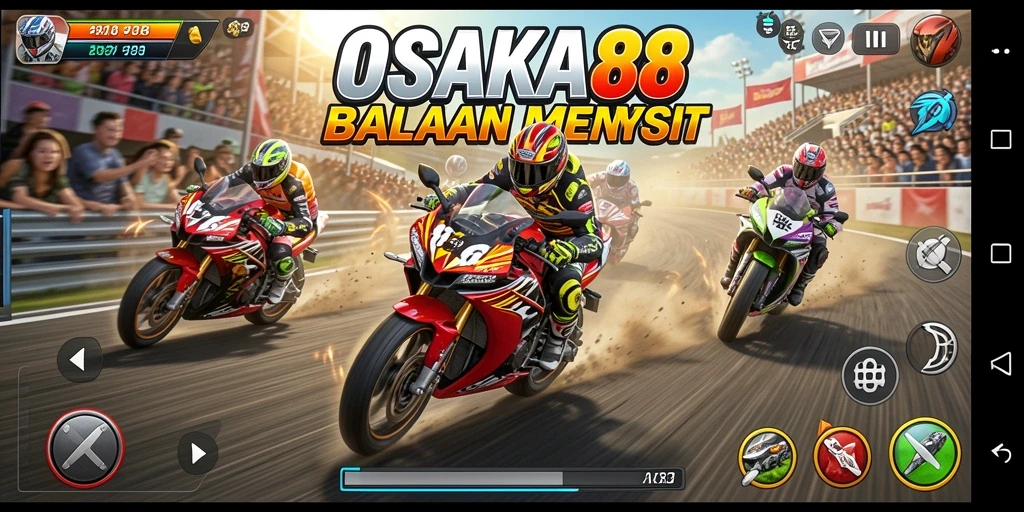 Gameplay seru OSAKA88 dengan balapan motor yang menegangkan.