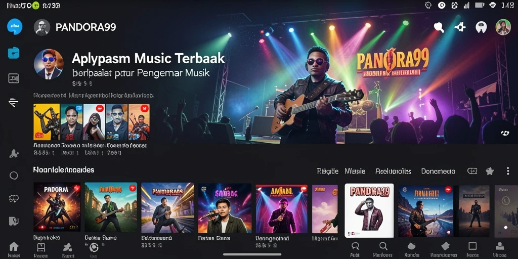 Screenshot PANDORA99 menampilkan antarmuka interaktif game musik.
