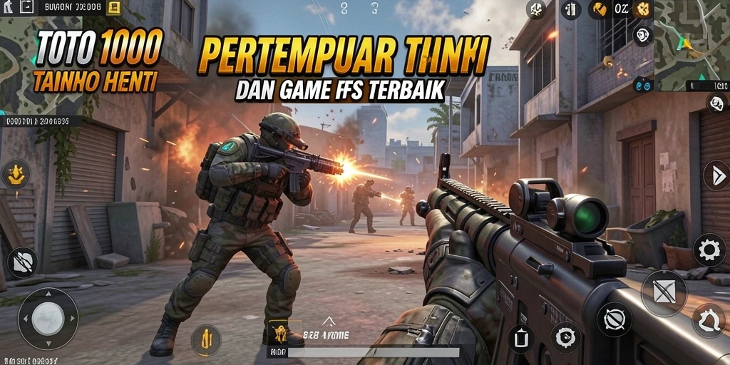 Gameplay TOTO1000 menampilkan aksi pertempuran FPS yang seru.